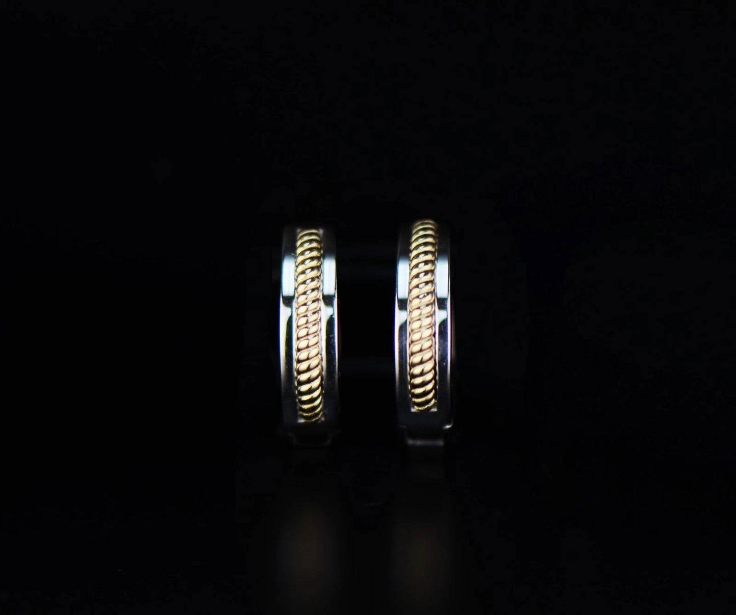 14k Yellow and White Gold Huggie Hoop Earrings Two Tones