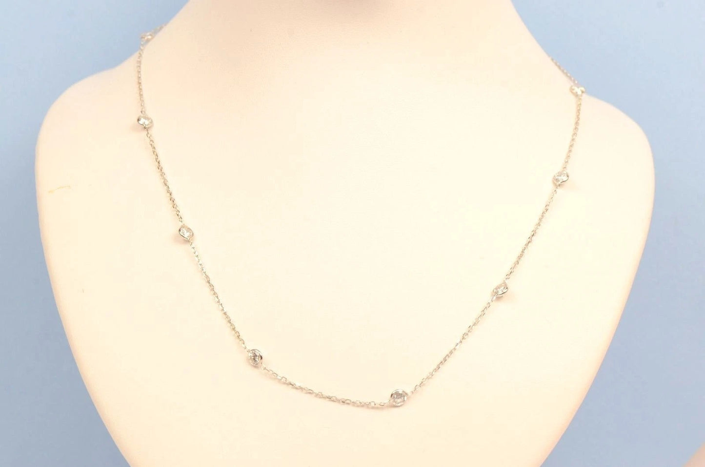 14k White Gold Cubic Zirconia CZ by the yard 18" Necklace