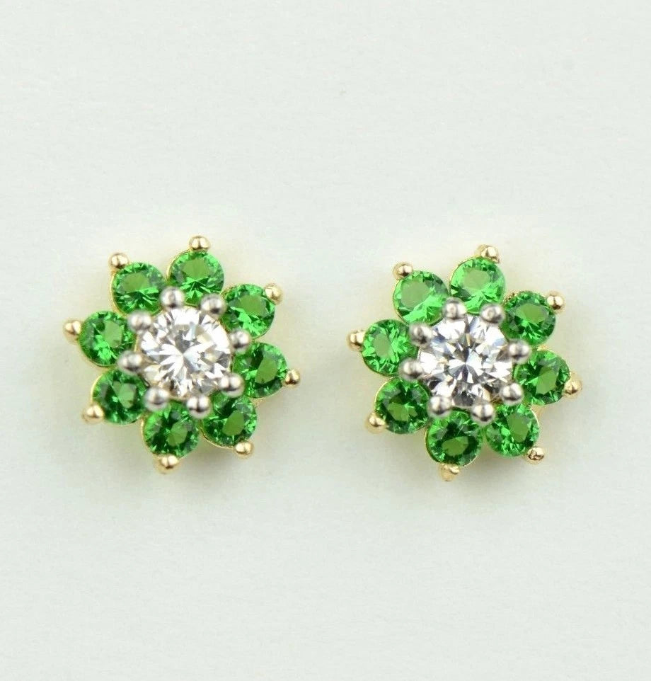 14k Yellow Gold Flower Stud Earrings with  Birthstone Screw Back