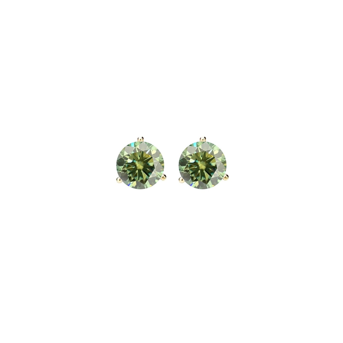 14KGold GRACertifiedD-VVS1 Green Moissanite Martini Push Back Stud Earrings