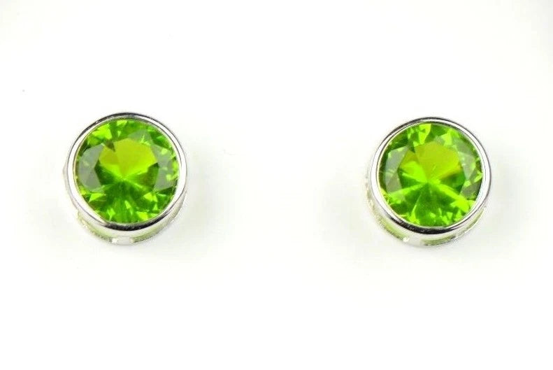 14K Round Bezel Set 5mm White Gold Birthstone Earrings