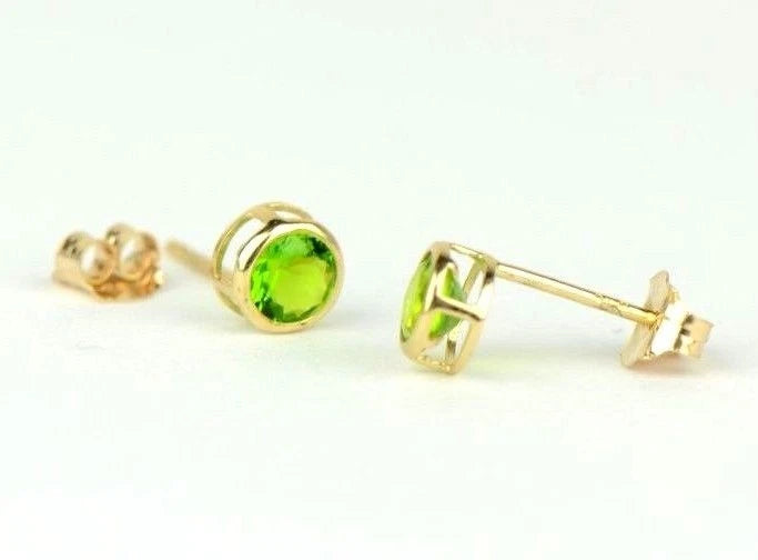 14K Round Bezel Set 4mm Yellow Gold Birthstone Earrings