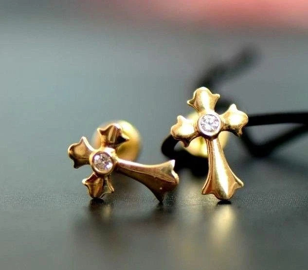 14K White Yellow Gold Cross CZ Earrings