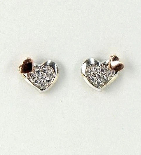 14K White Yellow Gold Heart Shape Cubic Zirconia Stud Earrings