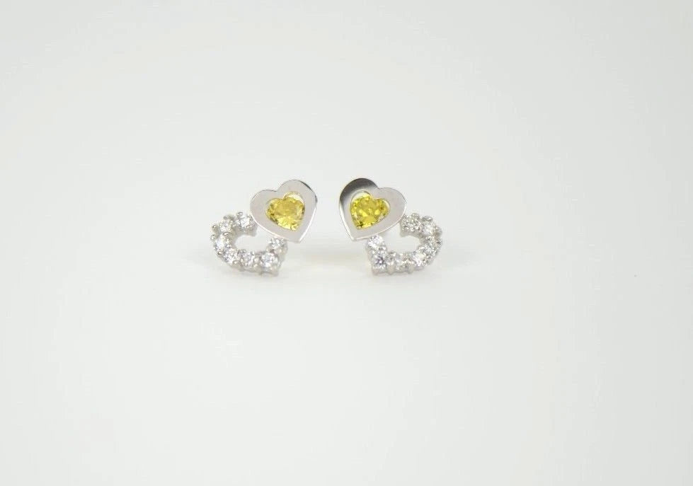 14K White Gold Double Heart Earrings