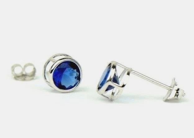 14K Round Bezel3mm Set White Gold Birthstone Earrings