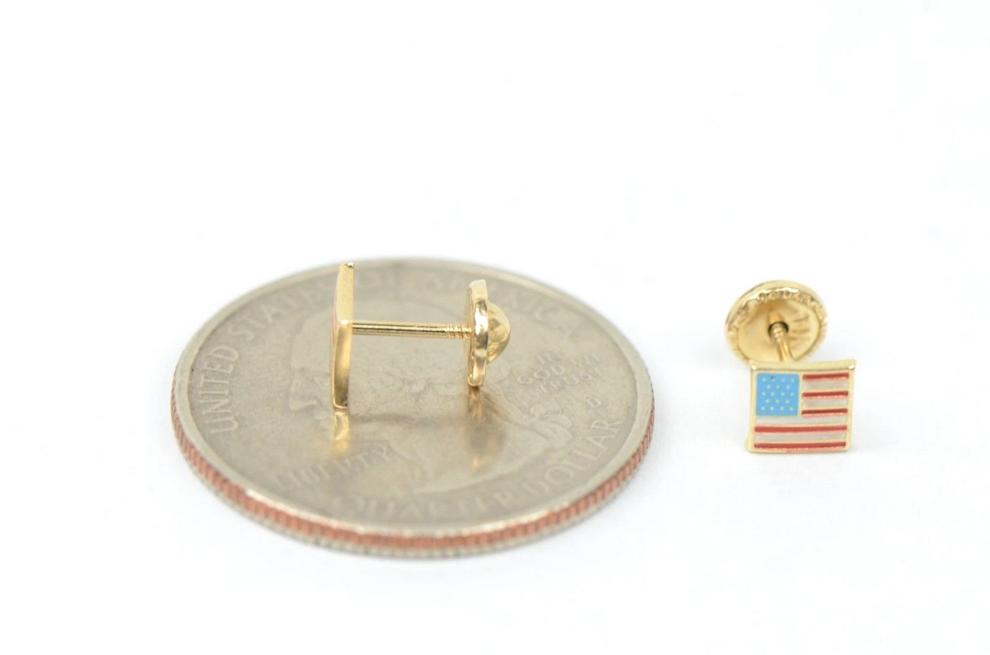 14K Yellow Gold American Flag Stud Earrings with Enamel