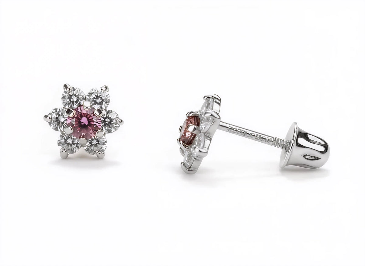 14k White Gold Beautiful Flower Shaped Stud Earrings for Women