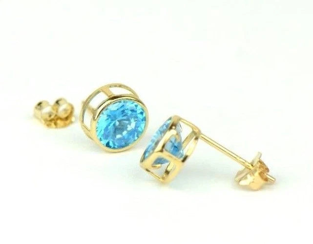 14K Round Bezel Set Yellow Gold Birthstone Earrings