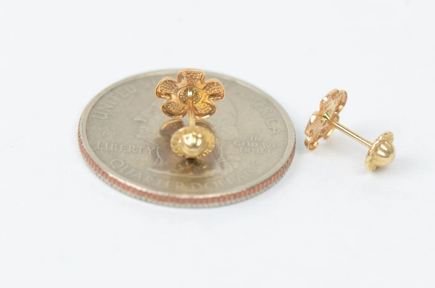 14k Yellow Gold Baby Enamel Flower Earrings, Screw Back