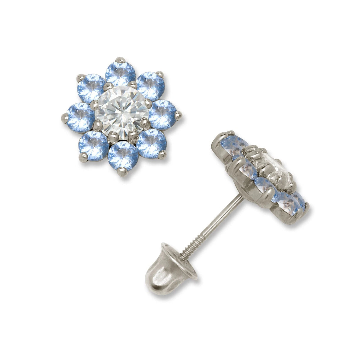 14K Yellow & White Gold Large Beautiful CZ Flower Stud Earrings for Women