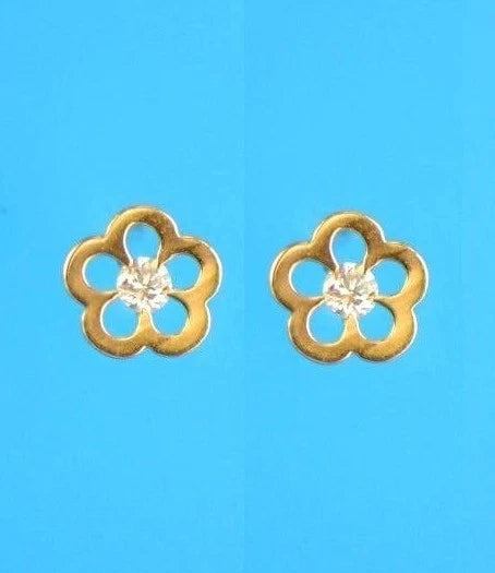 14k Yellow White Gold FlowerCZ Stud Earrings