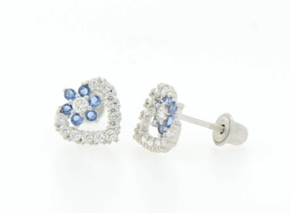 14K White Gold Heart Shape CZ Stud Earrings