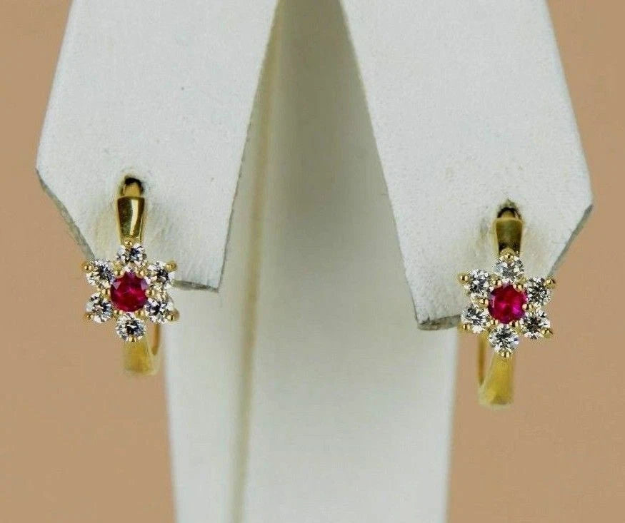 14k Yellow Gold Flower Huggies Hoop Earring Birthstone