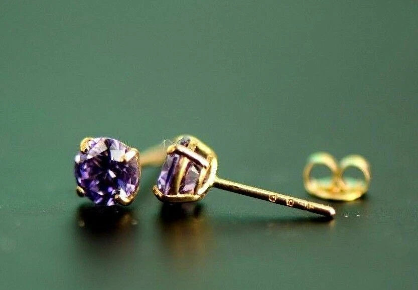 14K Yellow Gold 4mm Round Shaped Birthstone Stud Push Back Earrings for Women