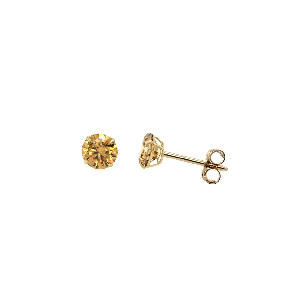14K Gold Certified GRA D-VVS1 Round Champagne Moissanite Push Back Studs Earrings