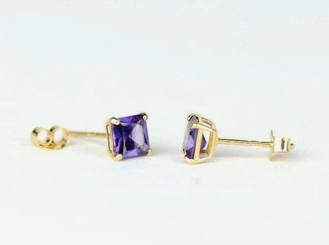 14k Yellow Gold Solid Square Princess Cut Birthstone 4MM CZ Stud Earrings
