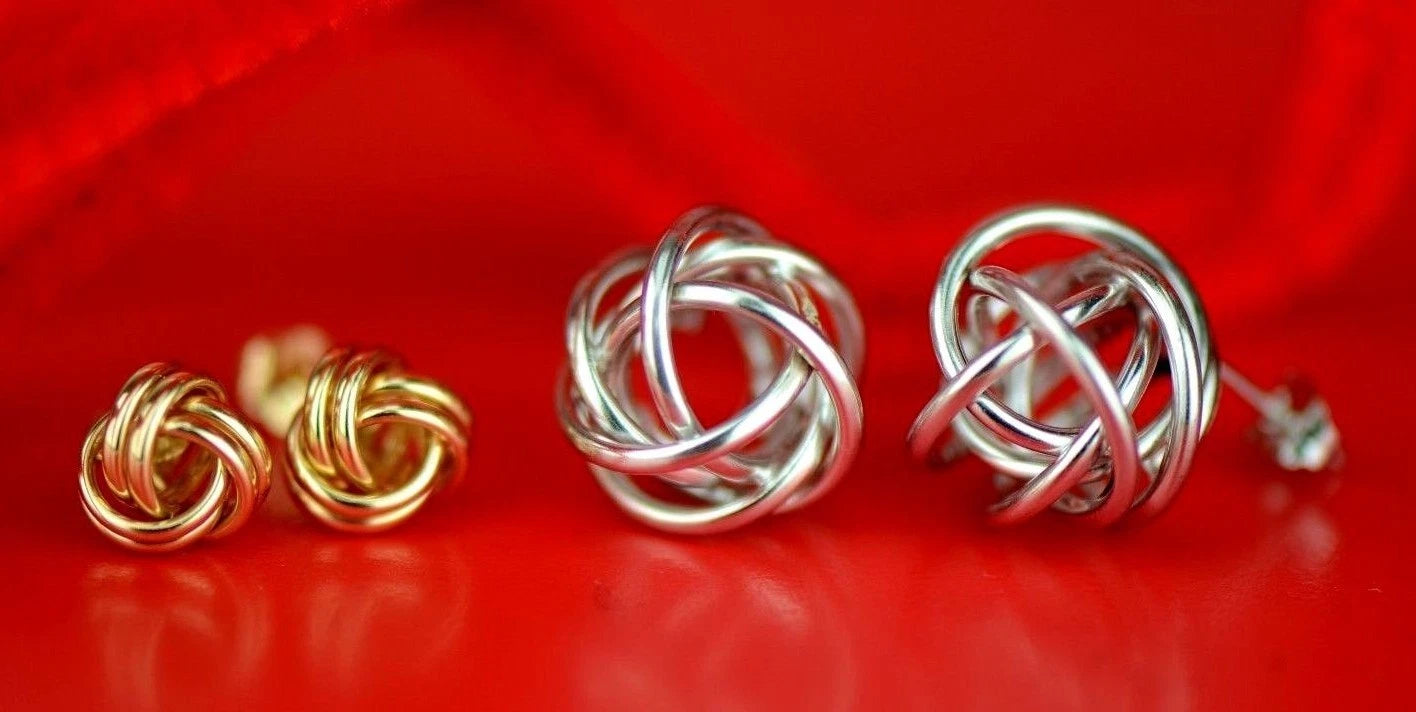 14K Yellow and White Gold Polished Love Knot Stud Earrings