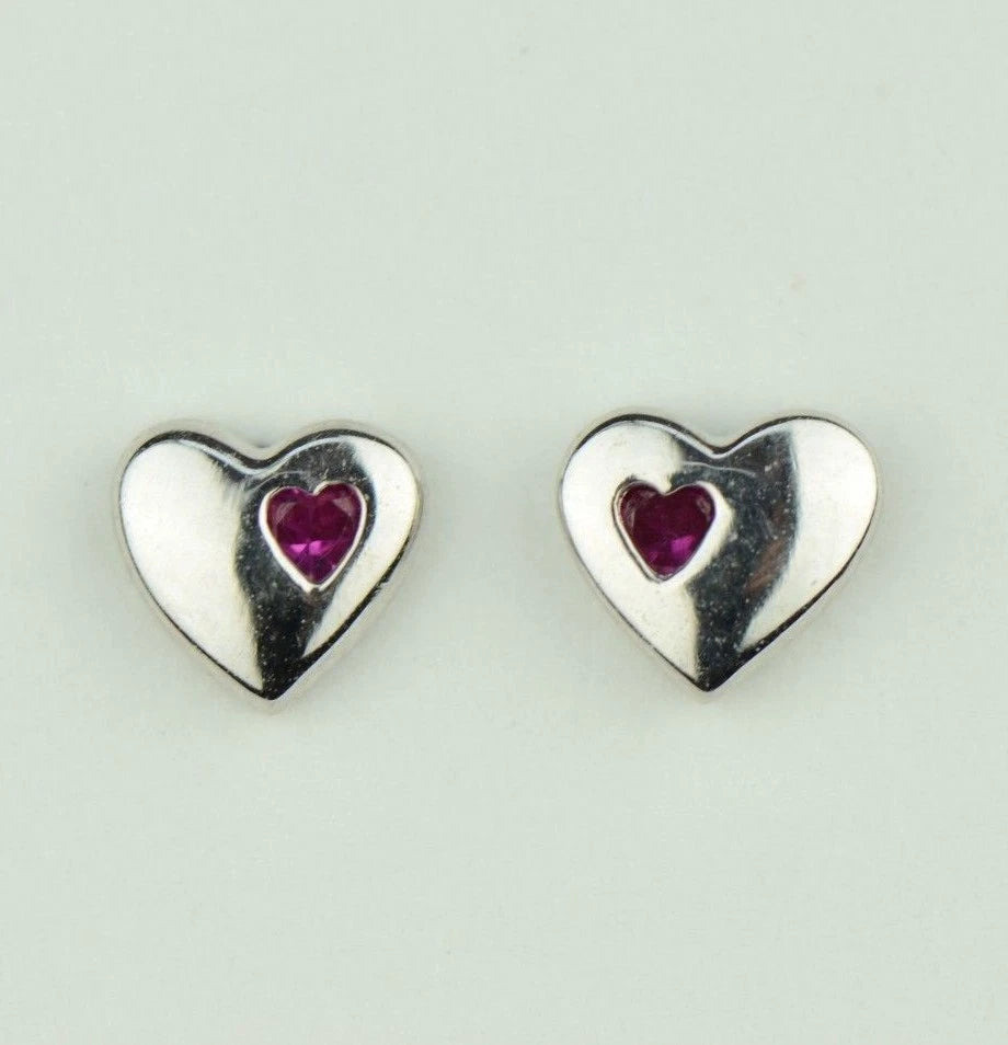 14K White or Yellow Gold Heart One Side Stone Shape CZ Stud Earrings