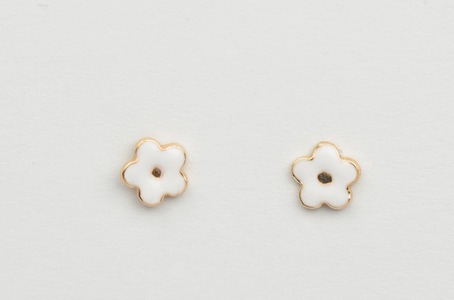 14k Yellow Gold Enamel Flower Screw Back Baby earrings