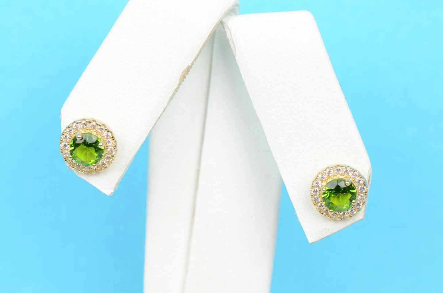 14K Yellow Gold Halo Stud Screw Back Earrings
