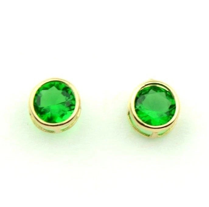 14K Round Bezel Set 5mm Yellow Gold Birthstone Earrings