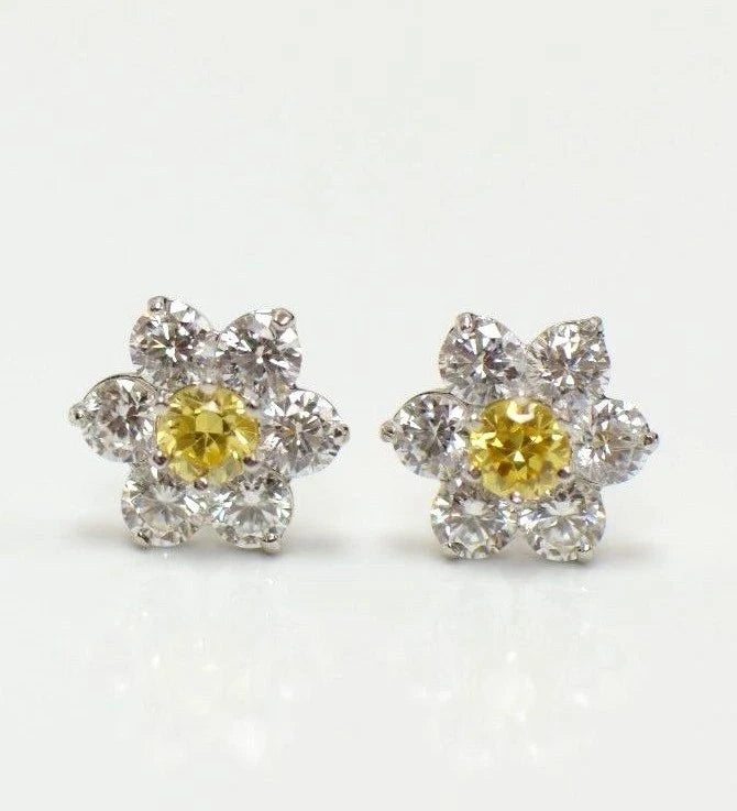 14k White Gold Flower Stud CZ Earrings screw back
