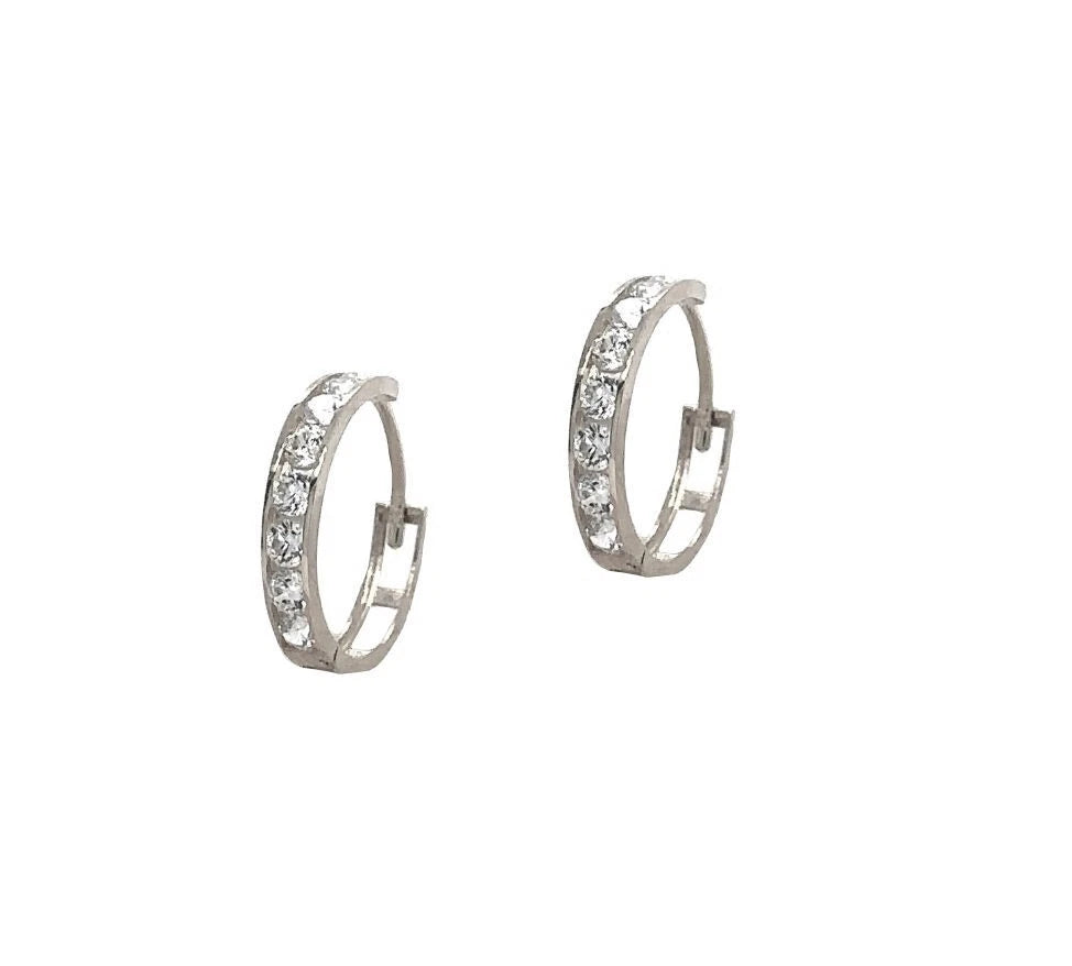 14K White Gold Huggie High Shine Polish Hoop Earrings