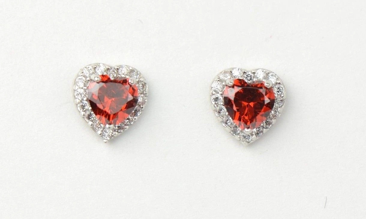 14k Solid White Gold Halo Heart Stud Earrings