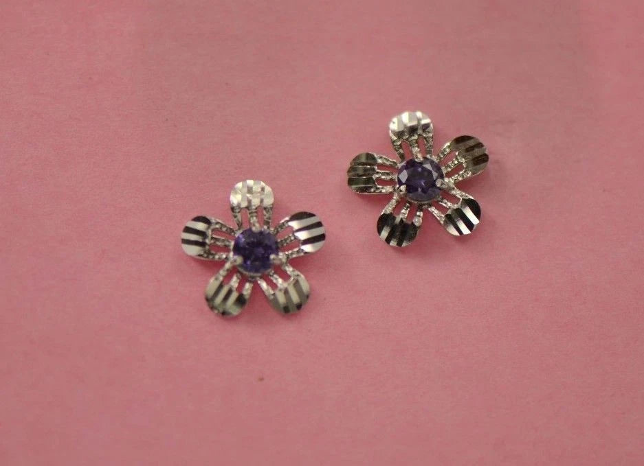 14k White Gold Flower Stud CZ Earrings
