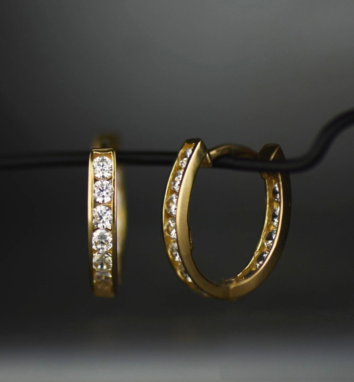 14k Yellow and White Gold Double Sided Huggie Oval Earrings