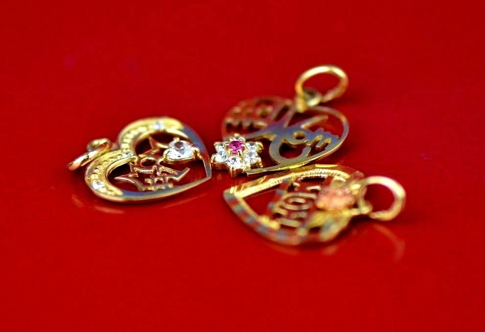 14k Yellow Gold Mom Heart CZ Pendant