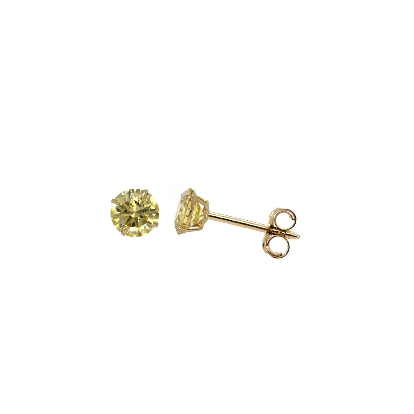 14K Gold GRA Certified D-VVS1 Lemon Yellow Moissanite Push Back Studs Earrings