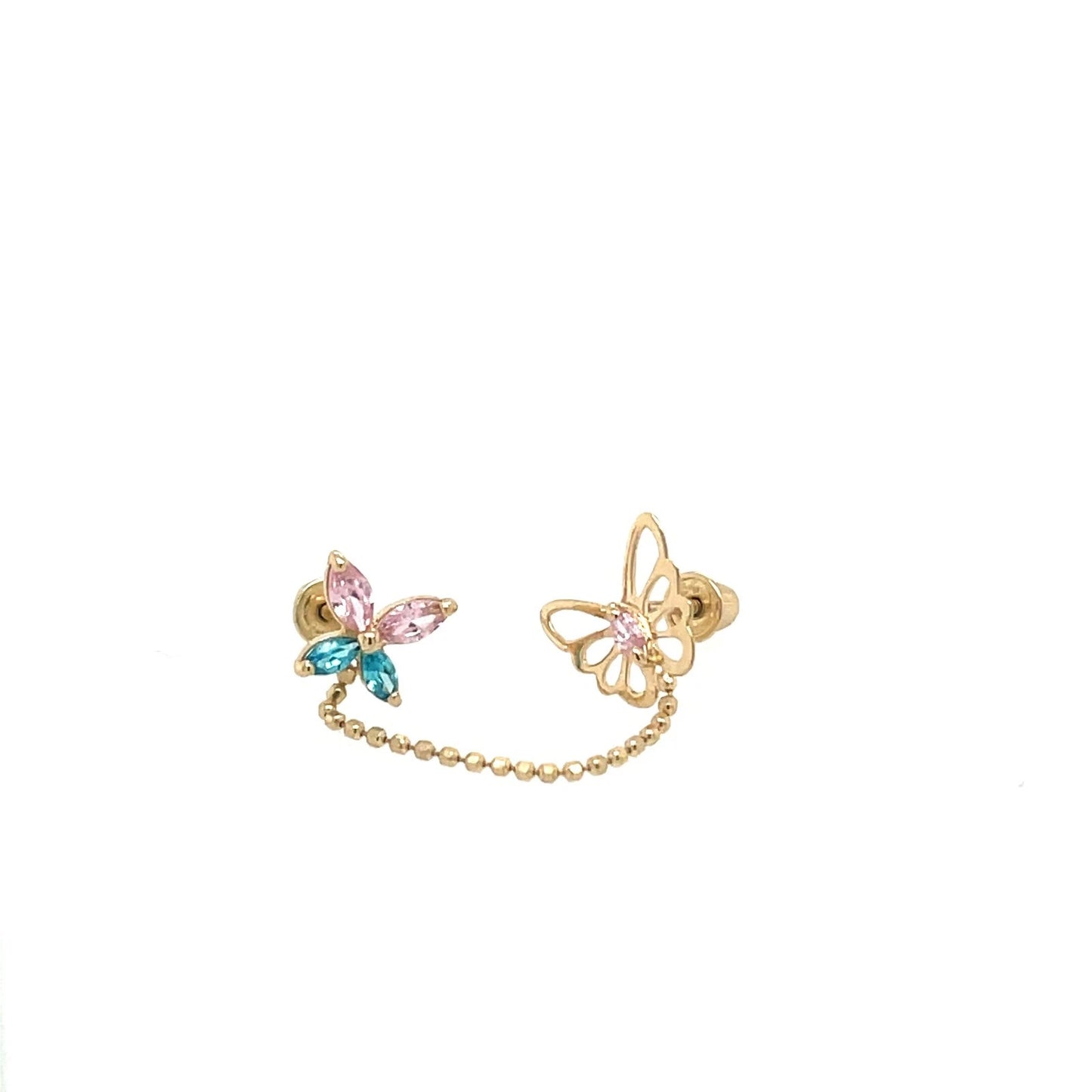 14k Yellow Gold CZ Butterfly Screwback Earrings