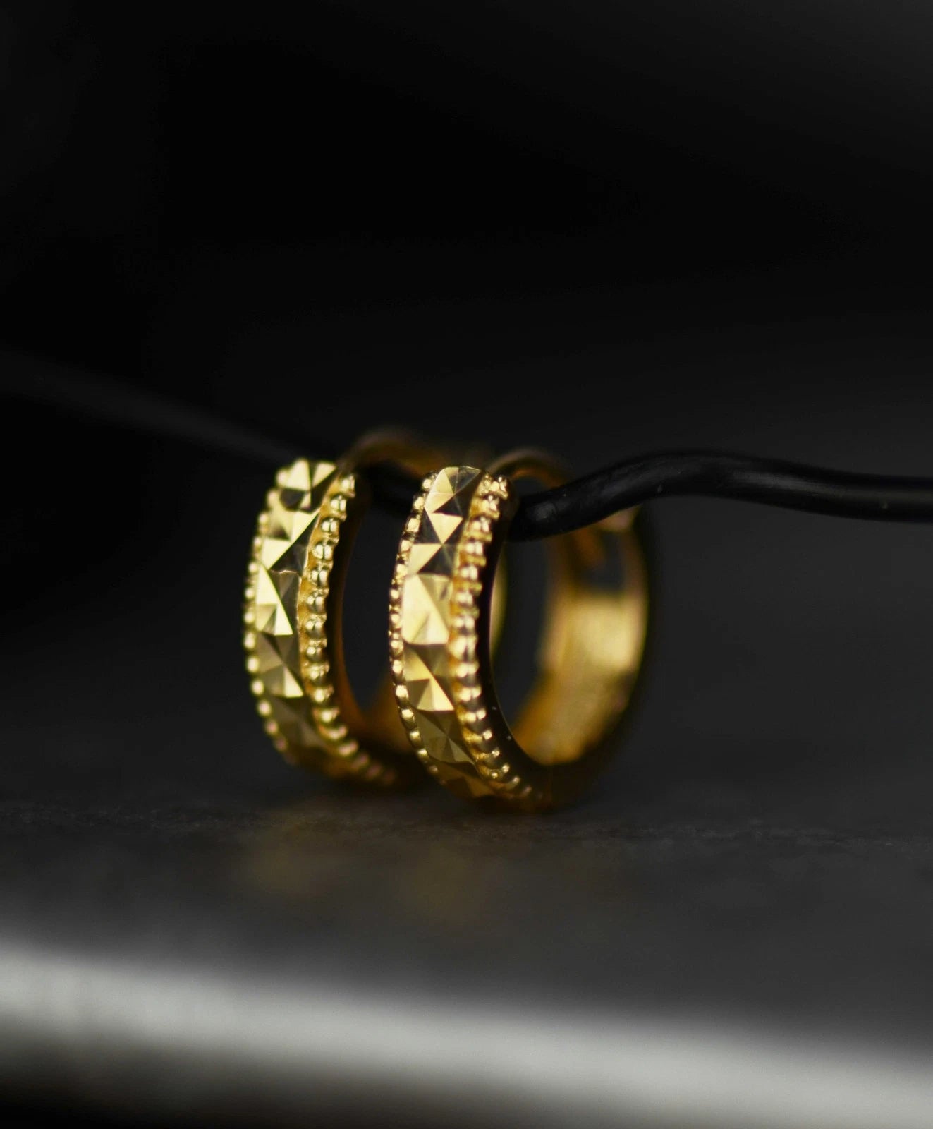 14k Yellow and White Gold CZ Cut Huggie Hoop Earrings