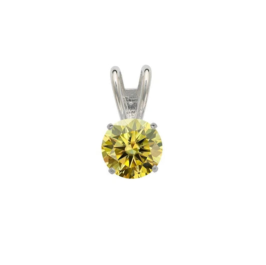 14K Gold GRA Certified D-VVS1 Round White Lemon Yellow Moissanite Pendant