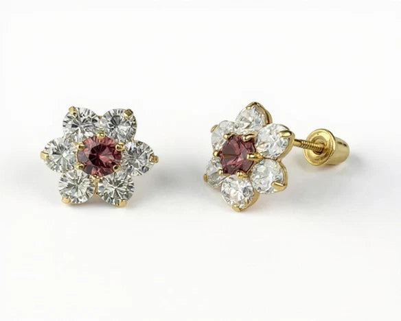 14k Yellow Gold Beautiful Flower Shaped Screw Back Earrings for Women