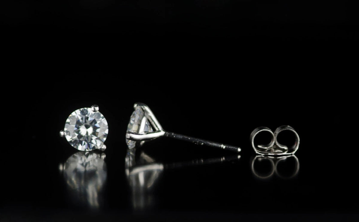 14k White Gold Round AAA Quality CZ Martini Stud Earrings