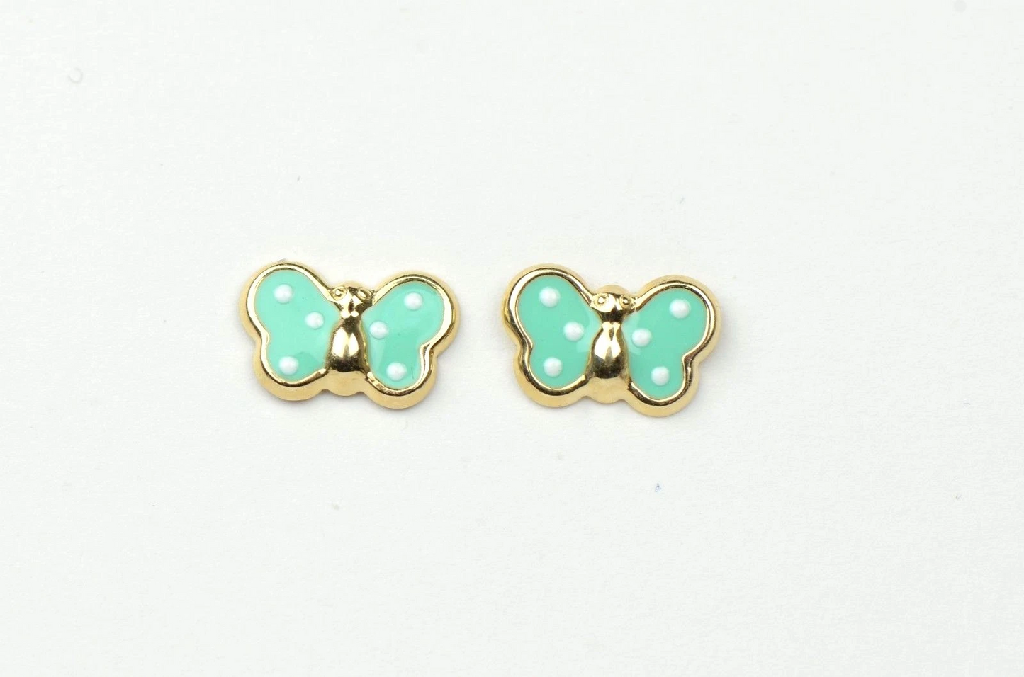 14k Yellow Gold Butterfly Enamel Baby earrings with Screw Back