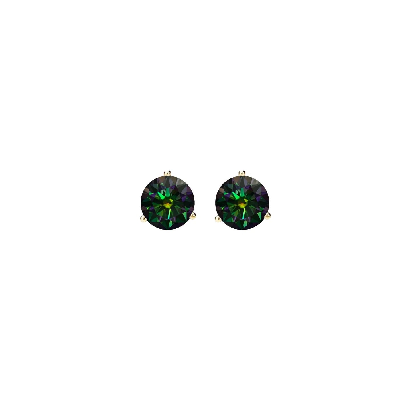 14KGold GRACertifiedD-VVS1 Rainbow Green Moissanite Push Back Stud Earrings