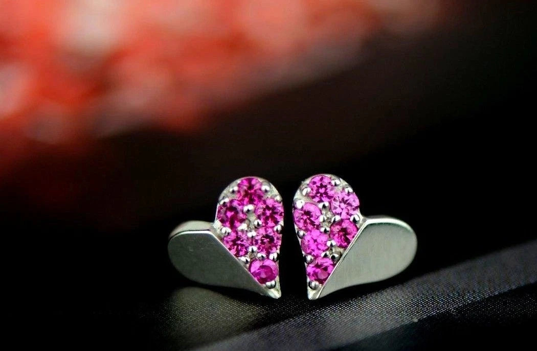 14K Yellow & White Gold Beautiful Heart Shape CZ Stud Earrings for Women