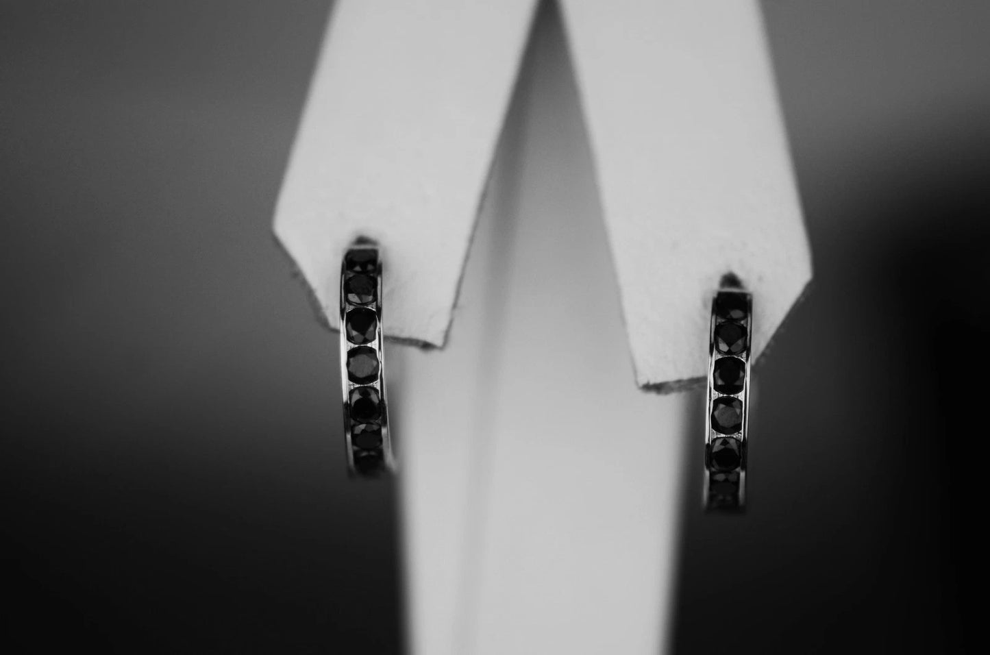 14k Yellow and White Gold Black Huggie Hoop Earrings