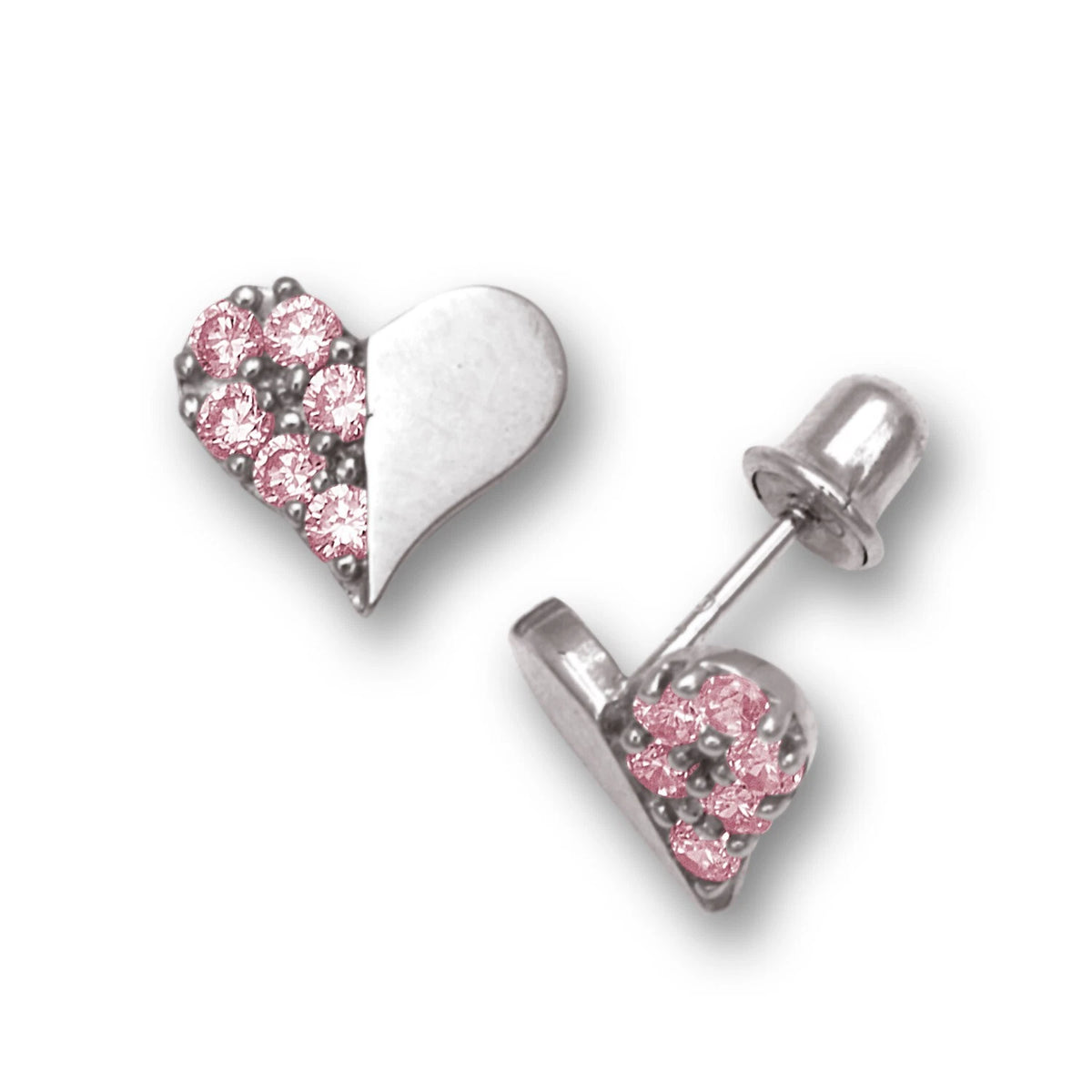 14K Yellow & White Gold Love Heart CZ Stud Earrings for Women