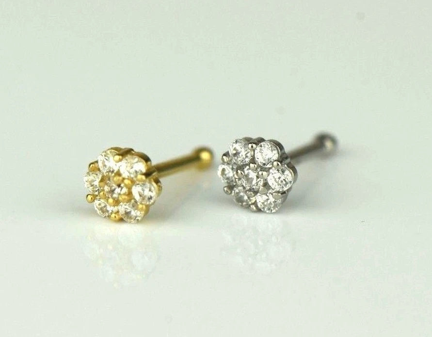 14k Yellow or White Gold Flower Round Nose Piercing