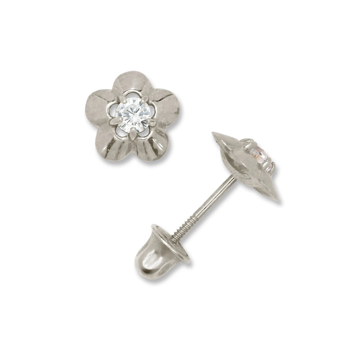 14K Yellow & White Gold Elegant CZ Flower Stud Earrings for Girls