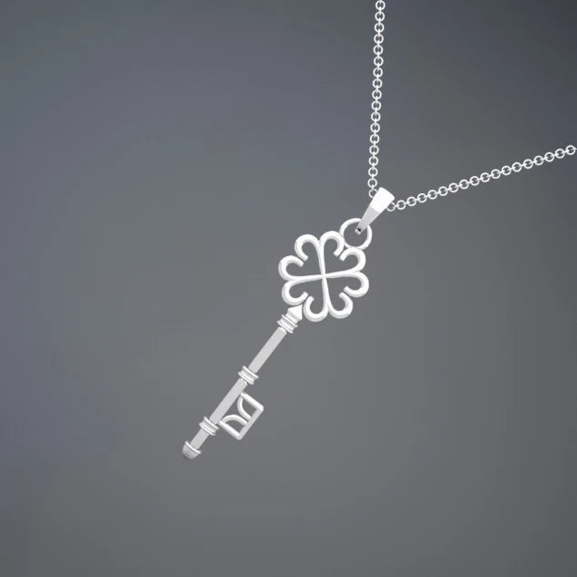 Design Key Pendant Solid 14K Yellow & White Gold For Women