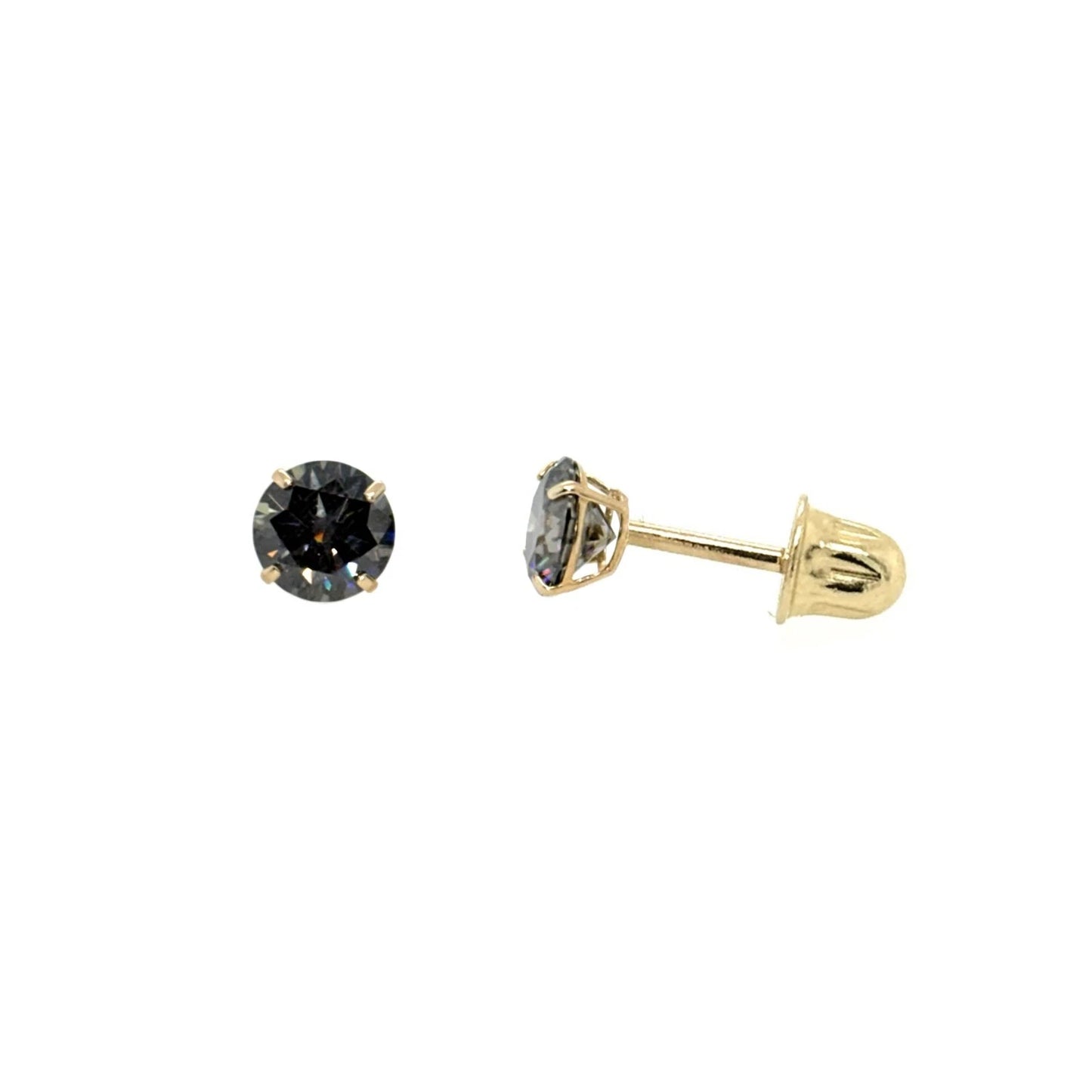 14K Gold GRA Certified D-VVS1 Round Moissanite Grey Screw Back Studs Earrings