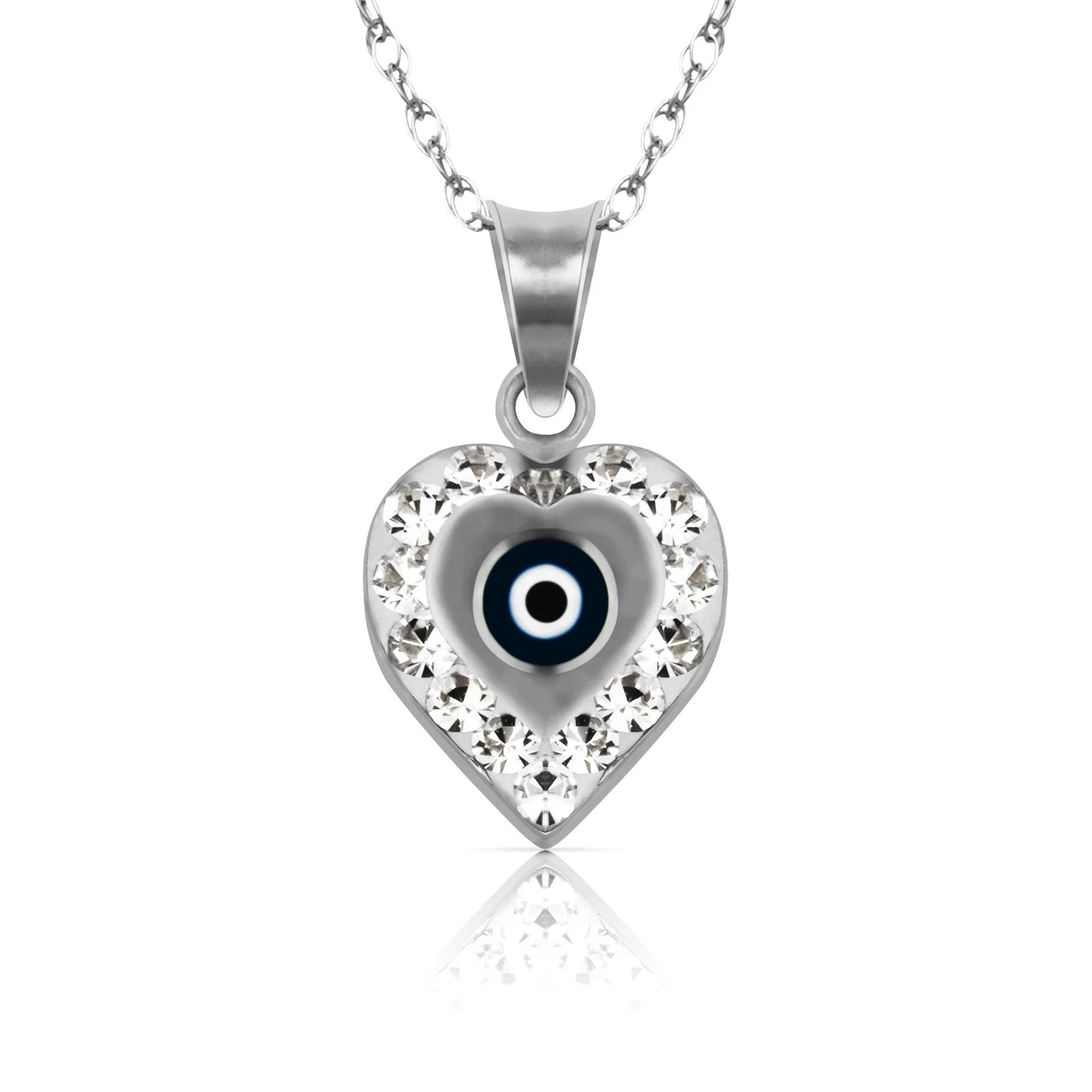 14k Yellow or White Gold CZ Heart Evil Eye Pendants