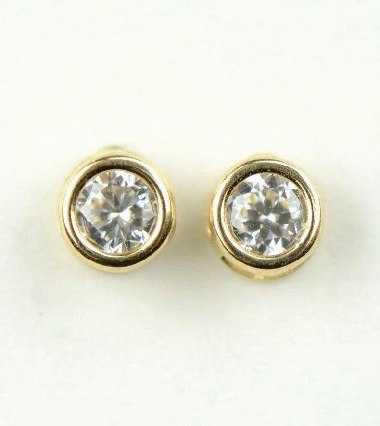 14K Round Bezel Set Yellow Gold 3mm Birthstone Earrings 3MM