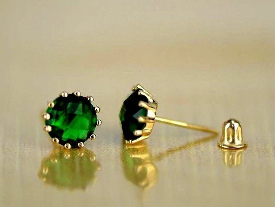 14k Solid Yellow Gold 6mm Round Birthstone Screw Back Earrings for Women